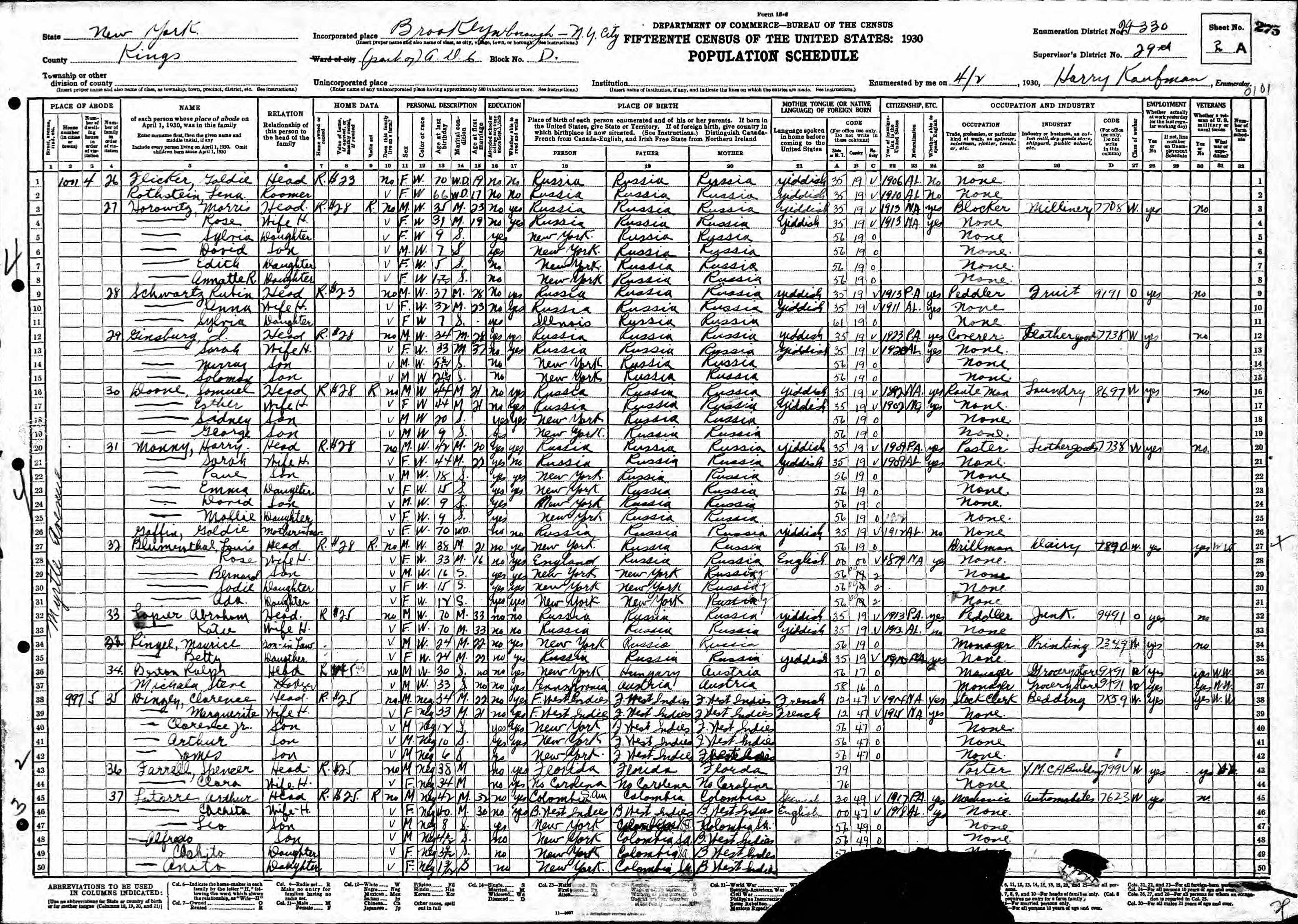 1930 Census Horowitz